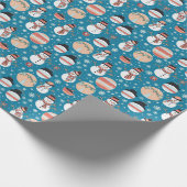 Papier Cadeau Neige et ornements de Noël Bleu Noël (Coin)