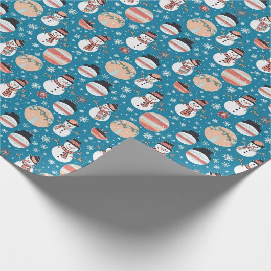 Papier Cadeau Neige et ornements de Noël Bleu Noël (Coin)