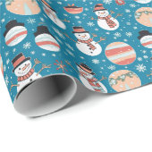 Papier Cadeau Neige et ornements de Noël Bleu Noël (Coin rond)