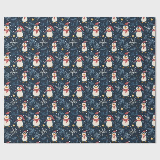 Papier Cadeau Neige et pingouins Hiver bleu (Plat)