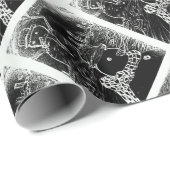 Papier Cadeau Neige et Yaie en noir Noël (Coin rond)