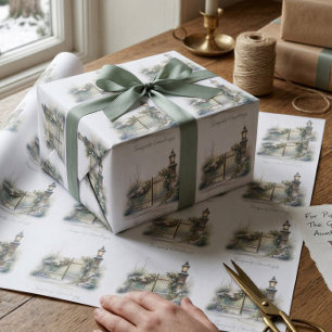 Papier Cadeau Neige hiver scène Pine Lampe Aquarelle Noël