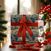 Papier Cadeau Neige hiver Village Noël