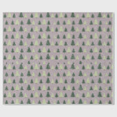 Papier Cadeau Neige mignonne et arbres de Noël verts (Plat)