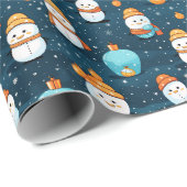 Papier Cadeau Neige Neige Noël Ornements Bleu Noël (Coin rond)