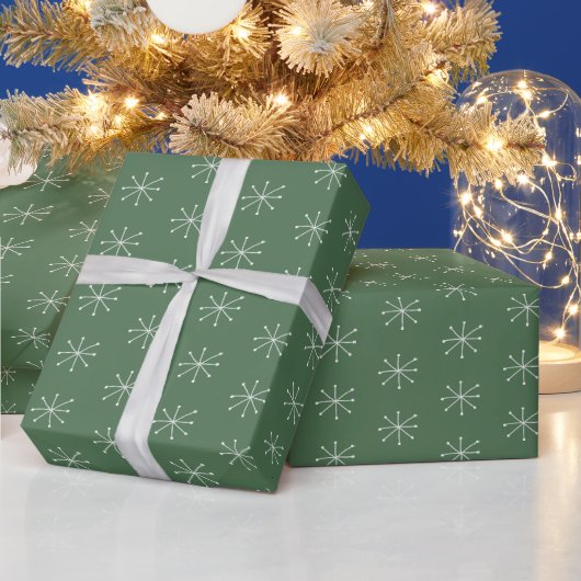 Papier Cadeau Neige rustique Sur Vert (Vacances)