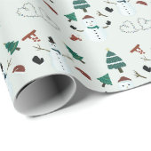 Papier Cadeau Neiges et pins Arbres verts Noël (Coin rond)