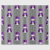 Papier Cadeau Neiges violettes à Noël d'argent foncé (Plat)
