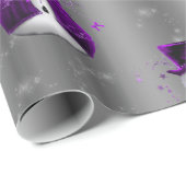 Papier Cadeau Neiges violettes à Noël d'argent foncé (Coin rond)