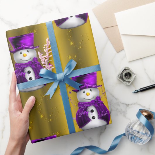 Papier Cadeau Neiges violettes à Noël d'or