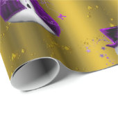 Papier Cadeau Neiges violettes à Noël d'or (Coin rond)