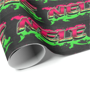 Papier Cadeau Nele prénom nom graffiti rouge vert