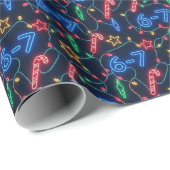 Papier Cadeau Neon 6-7 Meme Holiday (Coin rond)