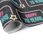 Papier Cadeau Neon 70th Birthday Marquee On Brick Wrapping Paper<br><div class="desc">Panneau de néon brillant avec une étoile sur le mur de la ville en briques foncées pour 70ème anniversaire.</div>