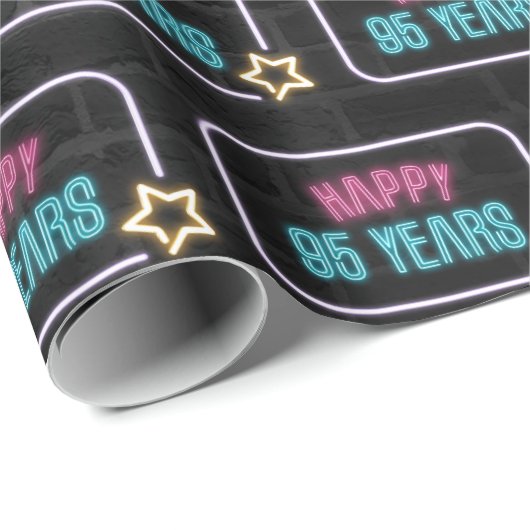 Papier Cadeau Neon 95th Birthday Marquee On Brick Wrapping Paper (Coin rond)