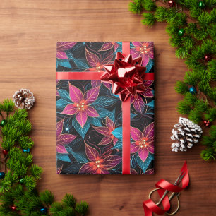 Papier Cadeau Neon Christmas Poinsettias