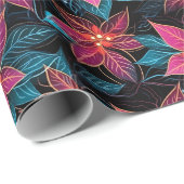 Papier Cadeau Neon Christmas Poinsettias (Coin rond)