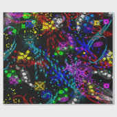 Papier Cadeau Neon Color Stars Swirl Peinture Motif psychédéliqu (Plat)