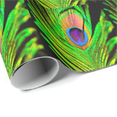 Papier Cadeau Neon Colors Peacock Feather (Coin rond)
