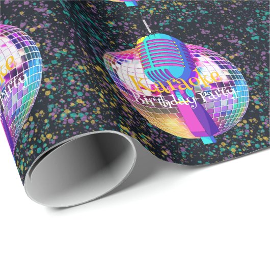 Papier Cadeau Neon Disco Ball Karaoke fête d'anniversaire (Coin rond)