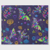 Papier Cadeau néon éffrayant Halloween chauves-souris design col (Plat)