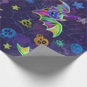 Papier Cadeau néon éffrayant Halloween chauves-souris design col (Coin)