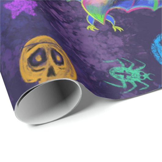 Papier Cadeau néon éffrayant Halloween chauves-souris design col (Coin rond)