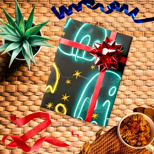 Papier Cadeau Neon Éffrayant Halloween Ghost Bats Motif Citrouil