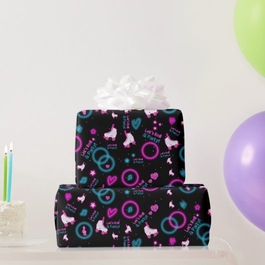 Papier Cadeau Neon Glow Roller Skating Roll Motif (Cadeaux de fête)