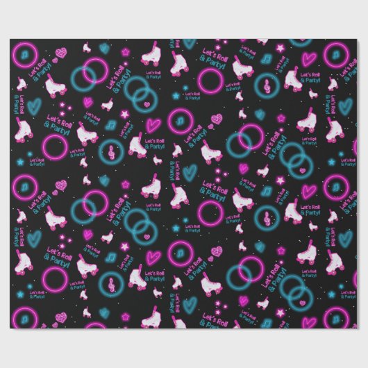 Papier Cadeau Neon Glow Roller Skating Roll Motif (Plat)