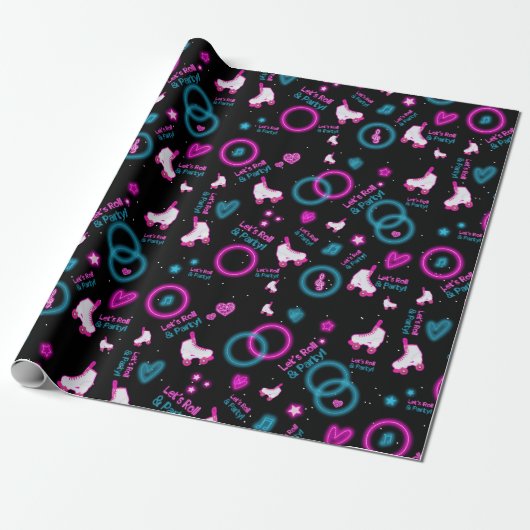 Papier Cadeau Neon Glow Roller Skating Roll Motif (Déroulé)