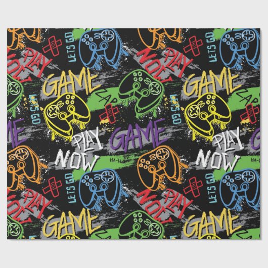 Papier Cadeau Neon Graffiti Gaming Pattern (Plat)