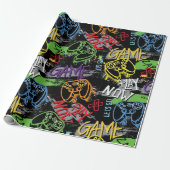 Papier Cadeau Neon Graffiti Gaming Pattern (Déroulé)