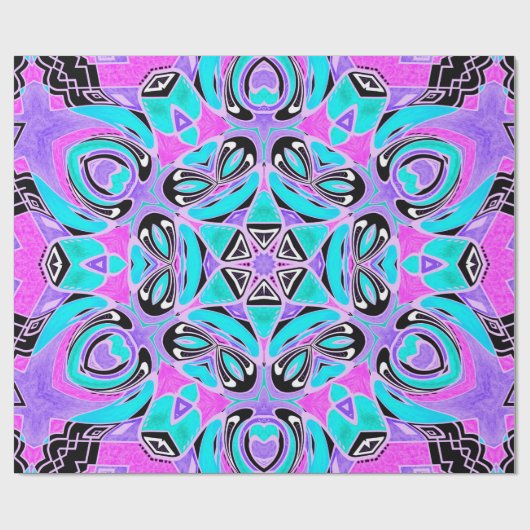 Papier Cadeau Neon kaleidoscope, mandala (Plat)