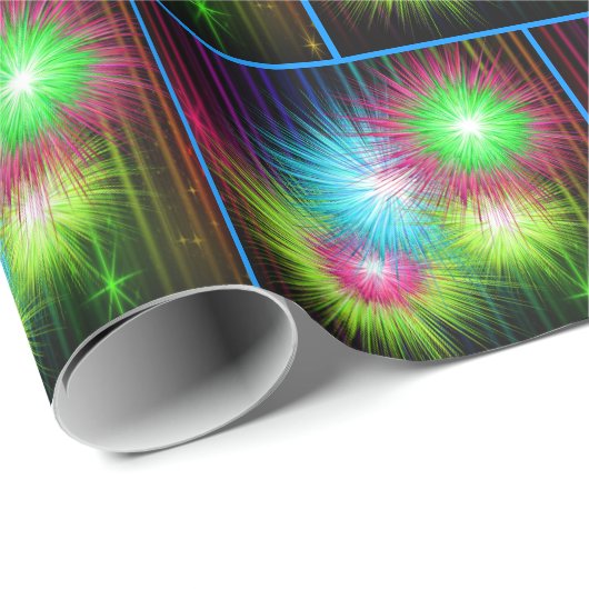 Papier Cadeau Neon Multi Color Starburst Paint Splatters (Coin rond)
