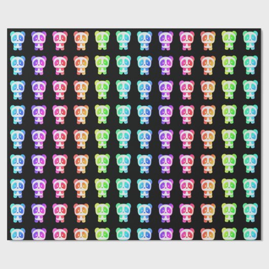 Papier Cadeau Neon Rainbow Pandas (Plat)