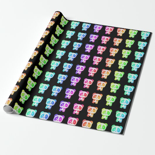 Papier Cadeau Neon Rainbow Pandas (Déroulé)