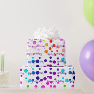 Papier Cadeau Neon Rainbow Pois d'anniversaire