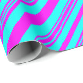 Papier Cadeau Neon rose et Bleu rayures moderne chic élégant (Coin rond)
