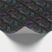 Papier Cadeau Neon, Roses Abstraits sur Black 30" x 6' Roll de (Coin)