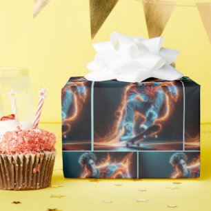 Papier Cadeau Neon Skateboarder Avec Des Pistes Fluisantes