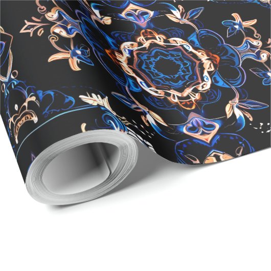 Papier Cadeau Neon Starburst Kaleidoscope (Coin rond)