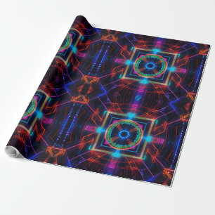Papier Cadeau Neon Starburst Kaleidoscope