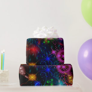 Papier Cadeau Neon Stars Fils Paint Splatter Abstrait