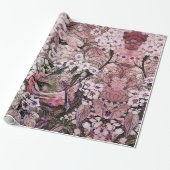 PAPIER CADEAU NEST D'OISEAU, ARBRE AVEC FLEURS DE PRINTEMPS ROSE (Déroulé)