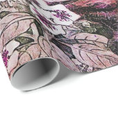 PAPIER CADEAU NEST D'OISEAU, ARBRE AVEC FLEURS DE PRINTEMPS ROSE (Coin rond)