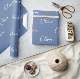 Papier Cadeau Nettoyage personnalisé du nom du script bleu moder