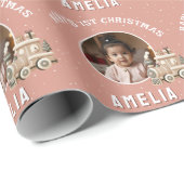 Papier Cadeau Neutral Baby’s 1st Christmas Train Keepsake Photo (Coin rond)