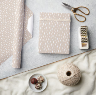 Papier Cadeau Neutre Beige & Blanc Tiny Trees Motif de vacances