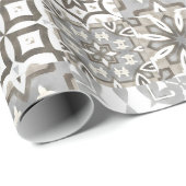 Papier Cadeau Neutre, beige, gris, tuiles marocaines (Coin rond)